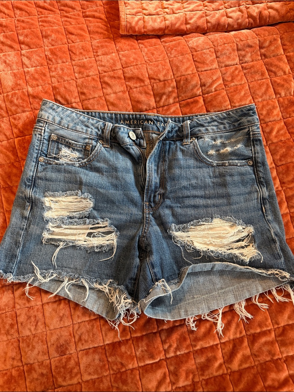 American Eagle Tomgirl Midi Distressed Jean Shorts